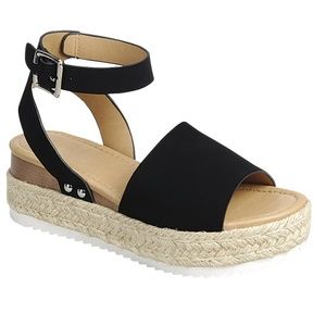 New Black Flatform Espadrille Platform Sandals
